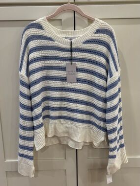 Women's Cream & Blue Striped Open-Knit Sweater